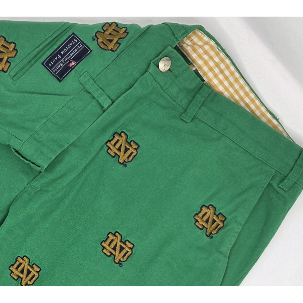 VINTAGE Notre Dame Mens Green Embroidered Logo Stadium Pants 100% Cotton 36X30